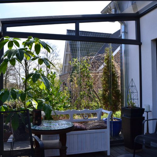 Alu-Terrassendach mit Glasschiebeanlage in Gütersloh